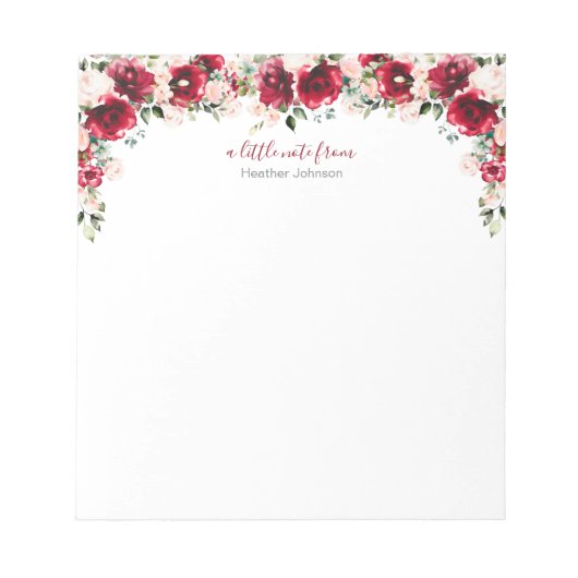 Elegante Blush en Red Rose Custom Notitieblok (Voorkant)
