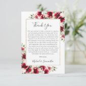 Elegante blush en rode rozen bruiloft bedankkaart (Staand voorkant)