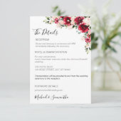 Elegante blush en rode rozen bruiloft informatiekaartje (Staand voorkant)