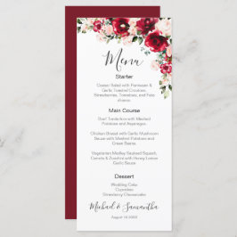 Elegante blush en rode rozen bruiloft menu