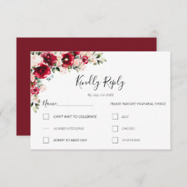 Elegante blush en rode rozen bruiloft RSVP kaartje