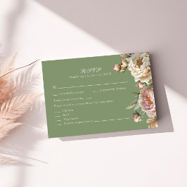 Elegante Blush en Sage Groene Pioenrozen RSVP-kaar Bedankkaart