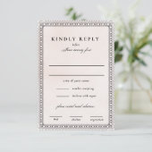 Elegante Blush en Zwarte Waterverf Kant Bruiloft RSVP Kaartje (Staand voorkant)