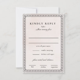 Elegante Blush en Zwarte Waterverf Kant Bruiloft RSVP Kaartje