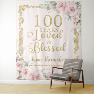 Elegante Blush Floral 100th Verjaardag Geliefd Gez Wandkleed