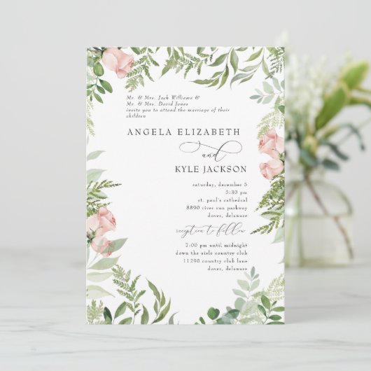 Elegante Blush Floral Eucalyptus beide ouders Kaart (Staand voorkant)