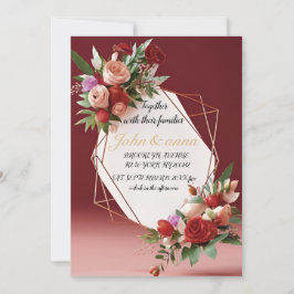 Elegante Blush Floral Gold Lijst bruiloft uitnodig Kaart