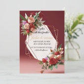 Elegante Blush Floral Gold Lijst bruiloft uitnodig Kaart (Staand voorkant)