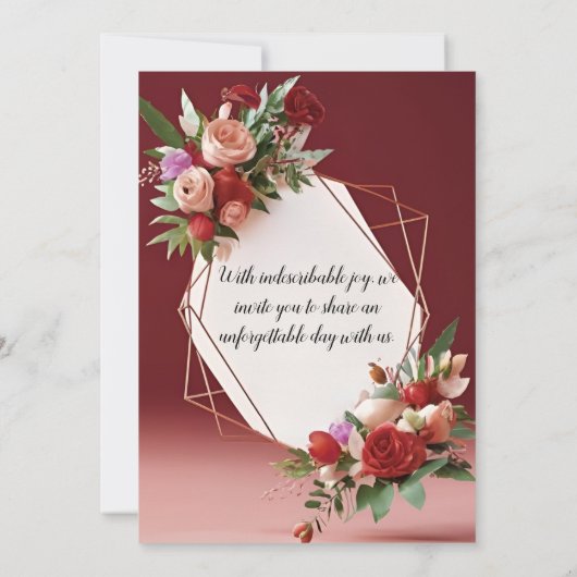 Elegante Blush Floral Gold Lijst bruiloft uitnodig Kaart (Achterkant)