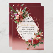 Elegante Blush Floral Gold Lijst bruiloft uitnodig Kaart (Voorkant / Achterkant)