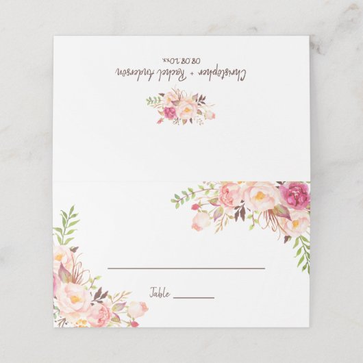 Elegante Blush Florals Bruiloft Escort Gevouwen Pl Plaatskaartje (Buitenkant ongevouwen)