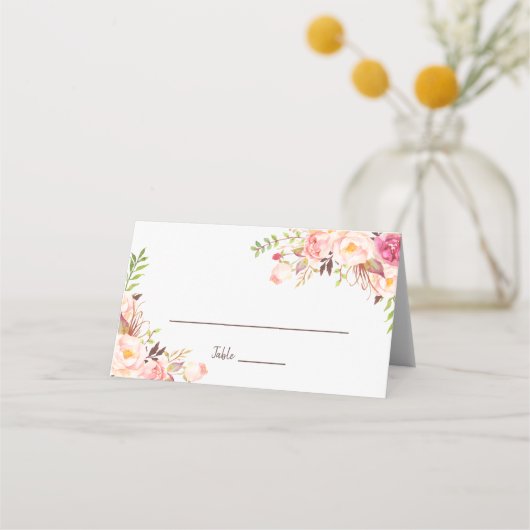 Elegante Blush Florals Bruiloft Escort Gevouwen Pl Plaatskaartje (Voorkant)