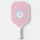 Elegante Blush Gestreepte Monogram Pickleball Padd Paddle (Voorkant)