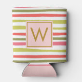Elegante Blush Girly Monogram Kleurrijk Gestreept Blikjeskoeler (Achterkant)