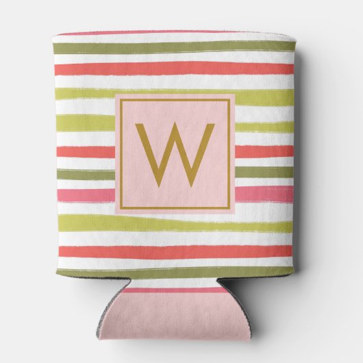 Elegante Blush Girly Monogram Kleurrijk Gestreept Blikjeskoeler (Achterkant)