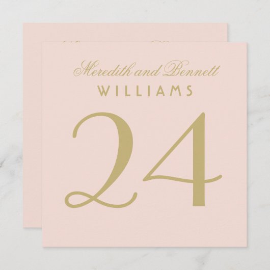 Elegante Blush Gold bruiloft Monogram Tafelnummer (Voorkant / Achterkant)