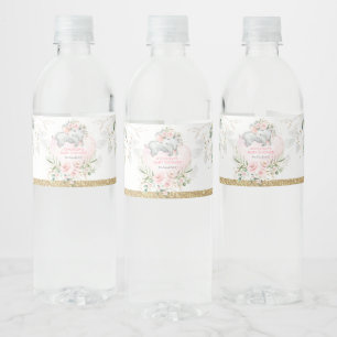 Elegante Blush Gold Floral Baby Olifantsdouche Waterfles Etiket