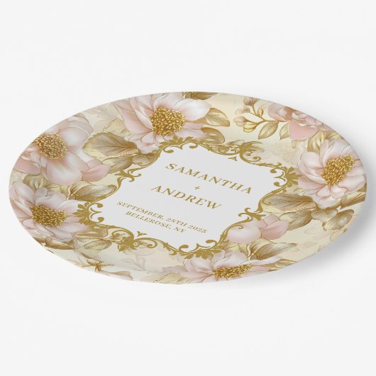 Elegante Blush Gold Trouwpapier Borden Papieren Bordje (Gekanteld)