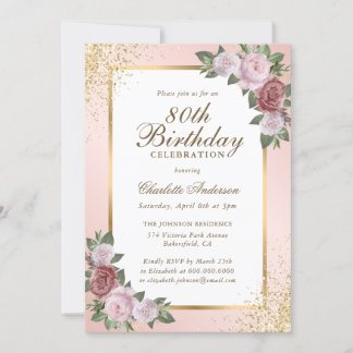 Elegante Blush Gouden Confetti Bloemen 80ste Verja Kaart