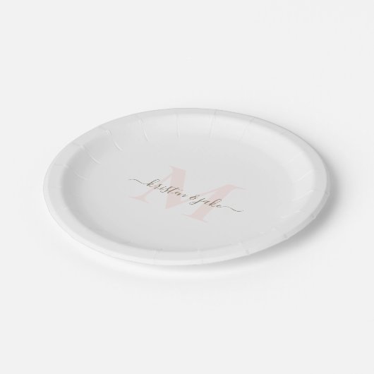 Elegante Blush & Gouden Monogram Swash Bruiloft Papieren Bordje (Gekanteld)