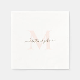 Elegante Blush & Gouden Monogram Swash Bruiloft Servet