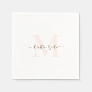 Elegante Blush & Gouden Monogram Swash Bruiloft Servet