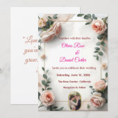 Elegante Blush & Greenery bruiloft uitnodiging (Voorkant / Achterkant)