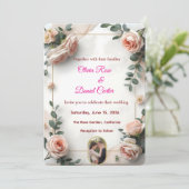 Elegante Blush & Greenery bruiloft uitnodiging (Staand voorkant)