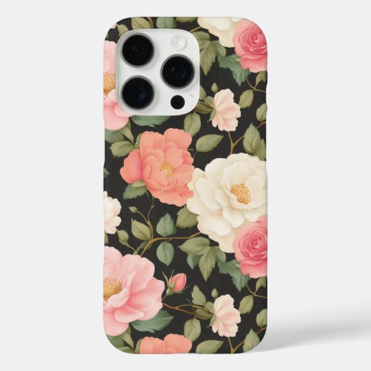 Elegante Blush & Ivoor Rozen op Classic Black Case-Mate iPhone Case (Achterkant)