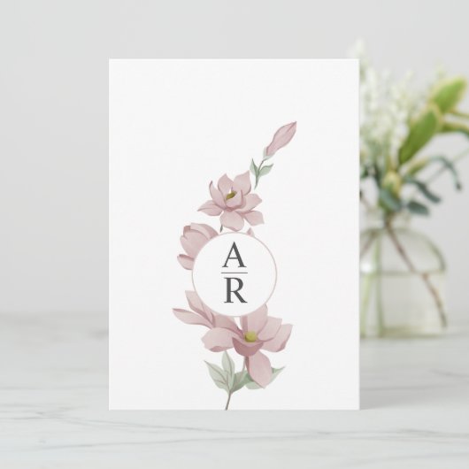 Elegante Blush Magnolia bruiloft uitnodiging (Staand voorkant)