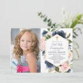 Elegante blush marine meisje eerste heilige commun kaart (Staand voorkant)