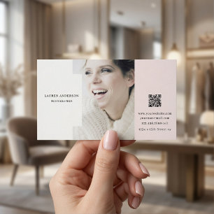 Elegante Blush Minimalistische Foto QR-code Visite Visitekaartje