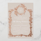 Elegante Blush monogram Roze Gouden Wapenrusting T Folie Uitnodiging (Voorkant)