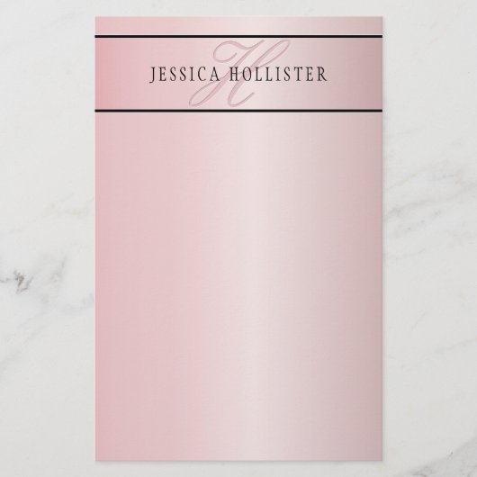 Elegante Blush Nep Rose Gold | Naam & Initialen Briefpapier (Voorkant)