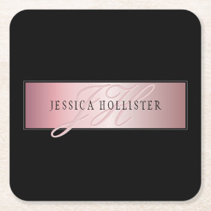 Elegante Blush Nep Rose Gold Naam & Initialen Kartonnen Onderzetters