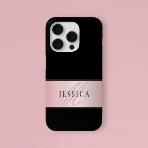 Elegante Blush Nep Rose Goud Naam & Initiaal iPhone 15 Pro Case