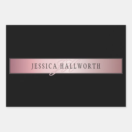 Elegante Blush Nep Rose Goud | Naam & Initiaal Inpakpapier Vel (Voorkant)