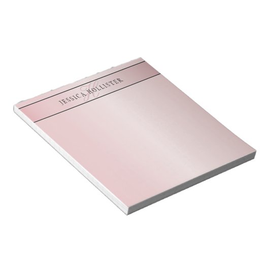 Elegante Blush Nep Rose Goud | Naam & Initialen Notitieblok (Schuin)