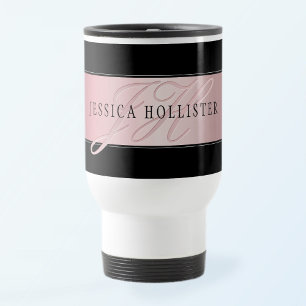 Elegante Blush Nep Rose Goud Naam & Initialen Reisbeker