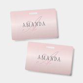 Elegante Blush Nep Rose Goud | Naam & Monogram Badge (Voor- en achterkant)