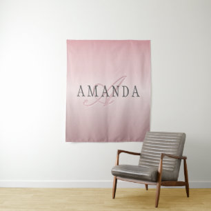 Elegante Blush Nep Rose Goud   Naam & Monogram Wandkleed