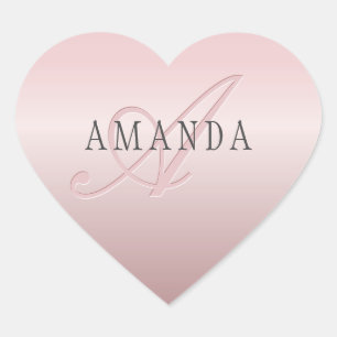 Elegante Blush Nep Roze Goud   Naam & Monogram Hart Sticker