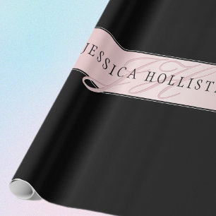 Elegante Blush Nep Rozen Goud Naam & Initialen Cadeaupapier