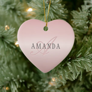 Elegante Blush Neprozen Roze Goud Naam & Monogra Keramisch Ornament