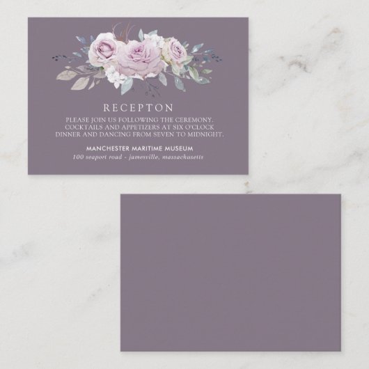 Elegante Blush Paarse Bloemen Bruiloft Receptie Informatiekaartje (Voorkant / Achterkant)
