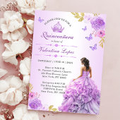 Elegante Blush Paarse Bloemen Quinceañera Invitati Kaart