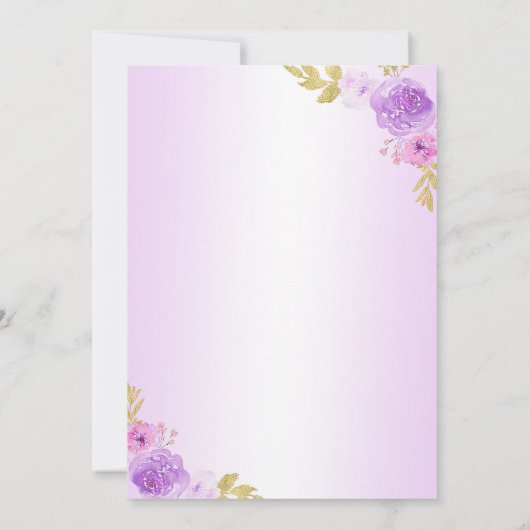 Elegante Blush Paarse Bloemen Quinceañera Invitati Kaart (Achterkant)