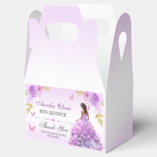Elegante Blush Paarse Bloemen Quinceañera Verjaard Bedankdoosjes (Geopend)