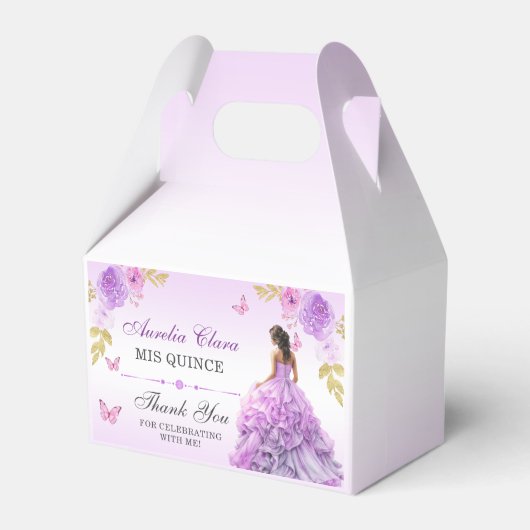 Elegante Blush Paarse Bloemen Quinceañera Verjaard Bedankdoosjes (Voorkant Zijde)