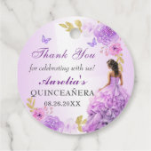 Elegante Blush Paarse Bloemen Quinceañera Verjaard Bedankjes Labels (Achterkant)